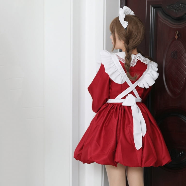 Lilgiuy Women Halloween Maid Cosplay Uniform Lovely Solid Color Long Sleeve  Animation Show Japanese Outfit Dress Costume for Party Club Show -  Walmart.com