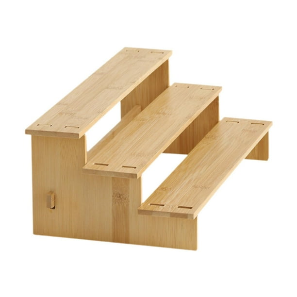 Estante de especias escalonadas de bambú, organizador de cocina de 3 niveles estante de madera para cocinar