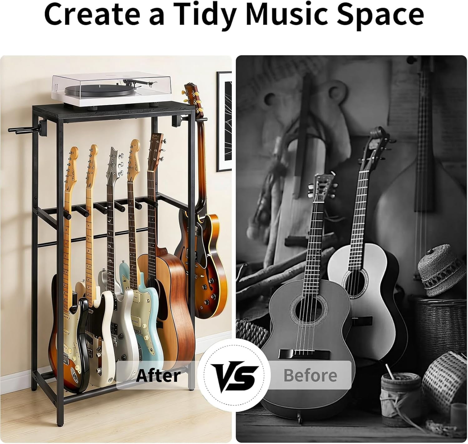 stusgo Multi Guitar Stand,Multiple Guitar Rack Holder for 7 Guitars,Guitars Display Rack with 2 Guitar Holders for Home,Stage,Studio, Black