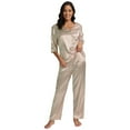 thumbnail image 3 of Womens Silk Satin Pajamas Loungewear Two-piece 3/4 Sleeve Long Pants Sleepwear Pj Set, 3 of 7
