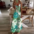 thumbnail image 5 of qucoqpe Womens Summer Sundress Fashion Casual Floral Printed Sleeveless V Neck Flowy Maxi Long Dress Beach Vacation Spaghetti Strap Dress, 5 of 5