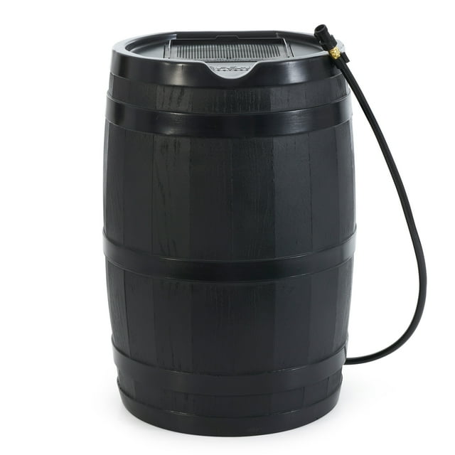 FCMP Outdoor RC45 45 Gal Outdoor Rain Water Catcher Barrel Container, Black