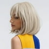QUEENTAS 12" Blonde Wig Short Blonde Wigs for Women Straight Blonde Bob Wigs with Bangs Synthetic Light Blonde Wigs