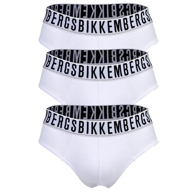 BIKKEMBERGS Calzoncillos para Hombre, paquete de 3 - TRI-PACK BRIEFS, Algodón elástico, Logotipo en cintura Blanco L (Large)