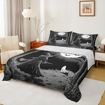 Manfei Happy Halloween Twin Sheet Sets,Black Witch Bats Twin Fitted Sheet,Cute Cartoon Ghost Flat Sheet For Kids,Luxury Bedroom Decor,3-Piece