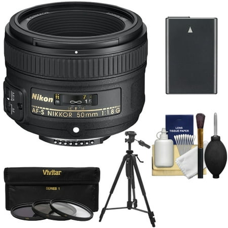 Nikon 50mm f/1.8 G AF-S Nikkor Lens with EN-EL14 Battery + 3 Filters + Tripod + Kit for D3300, D3400, D5300, D5500, D5600 DSLR