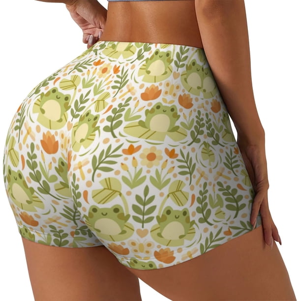 Fotbe Frogs And Botanical Shorts Sin Costuras – Shorts Deportivos de Cintura Alta para Mujer, Elásticos para Gimnasio, Yoga, Running o Ciclismo-Small