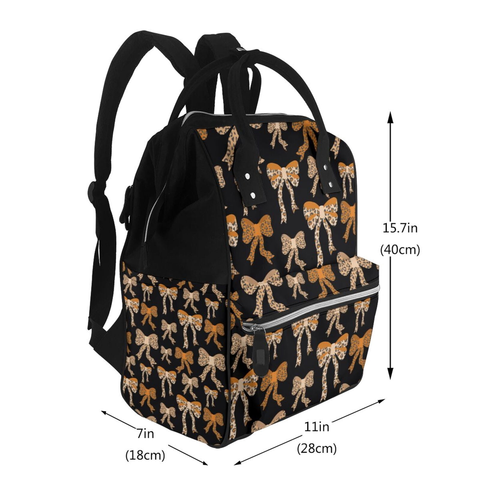 Fuzoiu Ribbon bows with leopard Print Diaper Bag Backpack,Baby Essentials Travel Tote,Multi function Waterproof Diaper Bag, Travel Essentials Baby Bag - Unisex