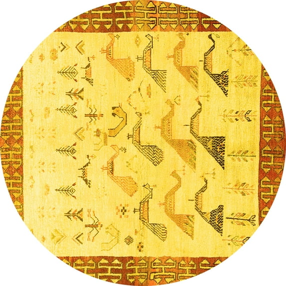 Ahgly Company Machine Washable Indoor Round Persian Yellow Traditional Area Rugs, 7' Round