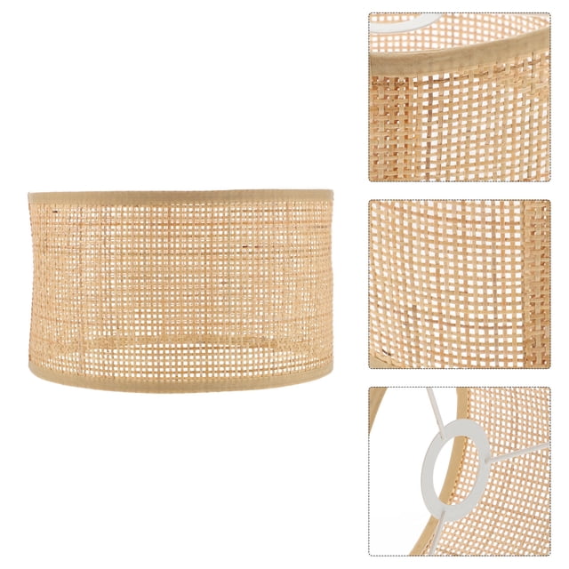 Minkissy Lamp Shade Ornament Rattan Light Brown Dust Protection Living Room 1Set