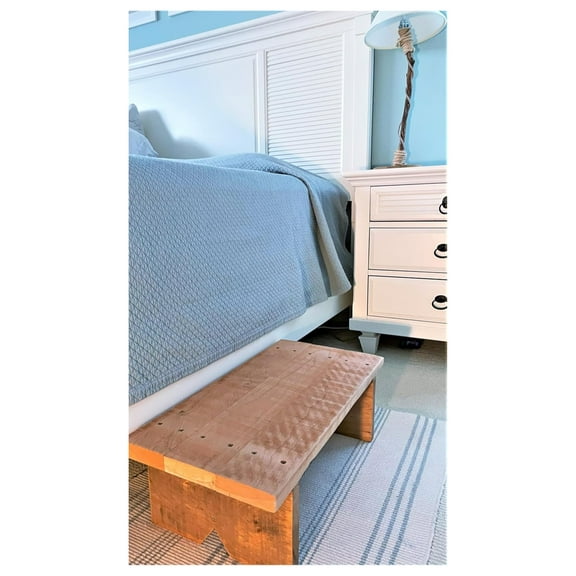 Classic Reclaimed Wood Step Sitting Stool Footstool Deck Patio Door Platform, Indoor Outdoor. Natural, Rustic, Heavy Duty, Versatile. Handmade in USA. 24 x 11.5 x 8”.