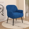 thumbnail image 4 of Holiway Accent Chair Flannel Upholstered with Metal Legs, Modern Sofa Chair for Bedroom/Office, Blue, 4 of 12