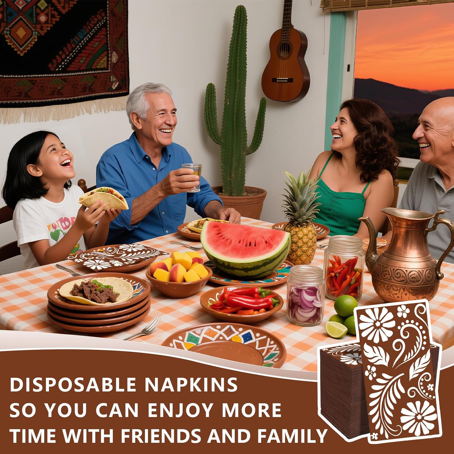100 Pcs Cielito Lindo Party Napkins Disposable Mexican Guest Napkins Talavera Platos De Barro Decorative Napkin Brown Paper Hand Towels for Christmas Mexican Kitchen Party Wedding Birthday