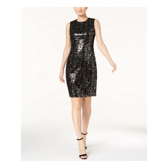 CALVIN KLEIN $159 Womens Black Animal Print Sequined Velvet Sheath Dress 10 B B
