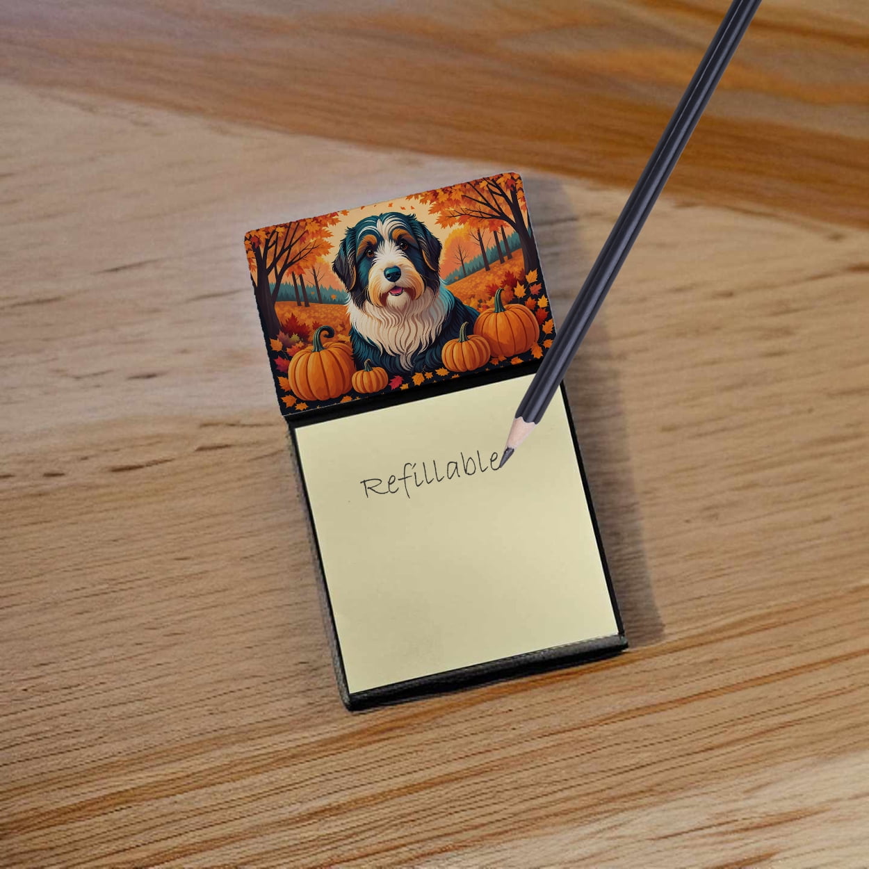 Bearded Collie Fall Sticky Note Holder 3.25 in x 5.25 in
