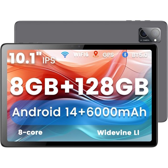 Azeyou Tablet 10.1 inch, Android 14 Tablet, 8GB 128G Computer Tablets, Octa Core Processor 6000mAh Battery, 1280x800 IPS Touch Screen, 5+8MP Dual Cam