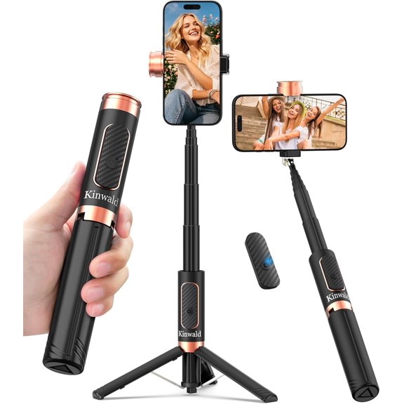 Selfie Stick Tripod for iPhone & Android, Portable Phone Tripod Stand with Bluetooth Remote, One-Click Open, Compact & Lightweight, All-in-1 for Vlog/Travel/Photography