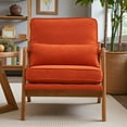 thumbnail image 2 of Tcbosik Upholstered Linen Lounge Chair in Burnt Orange, Mid-Century Modern Armchair with Solid Wood Frame & 5.5" Thick Padded Seat & Lumbar Pillow, Accent Chair for Living Space, Home Office, 2 of 10