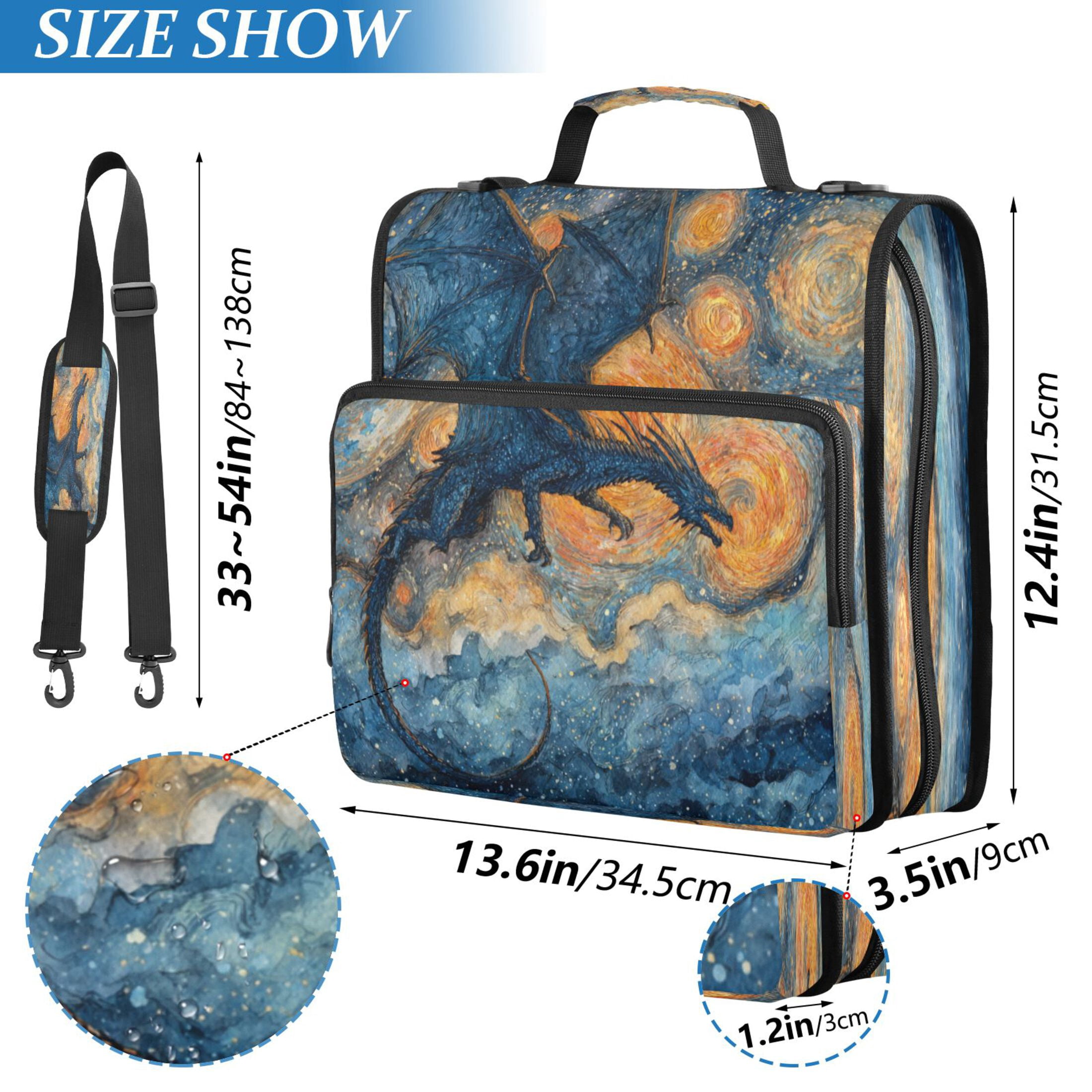 Zipper Binder 3 Rings Stationery Office Files Daily Organizer File Folder Storage Bag Angry Blue Dragon