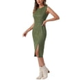 thumbnail image 4 of INSPIRE CHIC Women's Faux Suede Dress Sleeveless Crewneck Split Hem Sheath Work Dress XL Army Green, 4 of 5