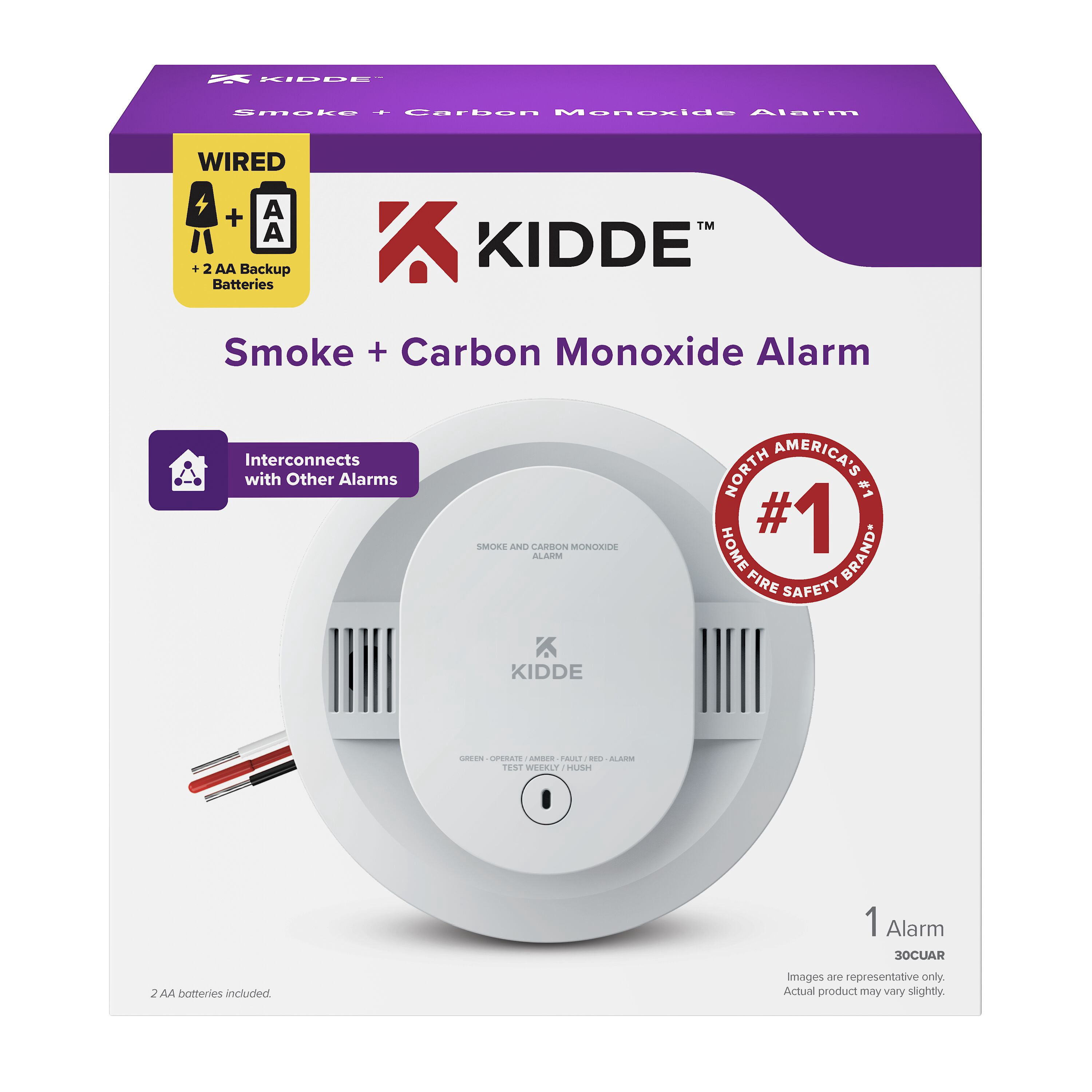 Kidde Hardwired Combination Smoke & Carbon Monoxide Detector, AA Battery Backup, 5-inch