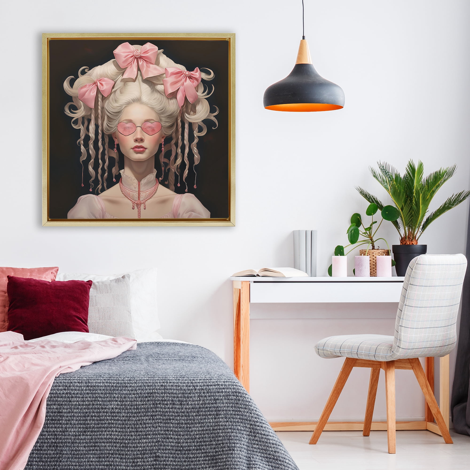 Stupell Industries Rococo Woman Opulent Ribbons Gold Framed Floater Canvas Wall Art, design by Grotto Studios