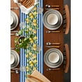 thumbnail image 2 of Blue Stripes Lemon Table Runner Cotton Linen 48 Inch Holiday Dresser Scarves, Spring Fruit Flowers Leaves Line Tablerunner for Kitchen Coffee Dining Bedroom Living Room Dinner Scarf Décor 13''x48'', 2 of 9