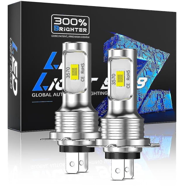 H7 Led Bulbs 6500k White, 8 Csp Chips Super Bright, Mini Size, Non-polarity, No Adapter Required Easy Install Conversion Kit