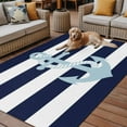 thumbnail image 2 of Fsddascl Navy Blue Stripe Nautical Outdoor Rug for Patio/Deck/Porch, Non-Slip Large Area Rug 5 x 8 Ft, Aqua Anchor Summer Coastal Indoor Outdoor Rugs Washable Area Rugs, Camping Rug Carpet, 2 of 5