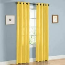1 PANEL MIRA  SOLID YELLOW SEMI SHEER WINDOW FAUX SILK ANTIQUE BRONZE GROMMETS CURTAIN DRAPES 55 WIDE X 108" LENGTH