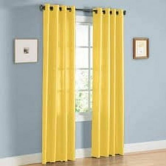 1 PANEL MIRA  SOLID YELLOW SEMI SHEER WINDOW FAUX SILK ANTIQUE BRONZE GROMMETS CURTAIN DRAPES 55 WIDE X 108" LENGTH