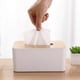 thumbnail image 1 of Caja de pañuelos de madera con tapa - Organizador rectangular para tocador de baño, dormitorio, escritorio de oficina, mesita de noche - Porta pañuelos de madera blanca (1 pieza), 1 of 7
