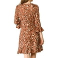 thumbnail image 4 of INSPIRE CHIC Women's Leopard 3/4 Bell Sleeves Asymmetrical Hem Dresses Brown XS, 4 of 8