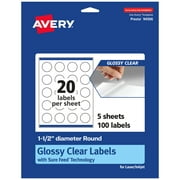 Avery Glossy Clear Round Labels, 1.5" Diameter, 100 Labels
