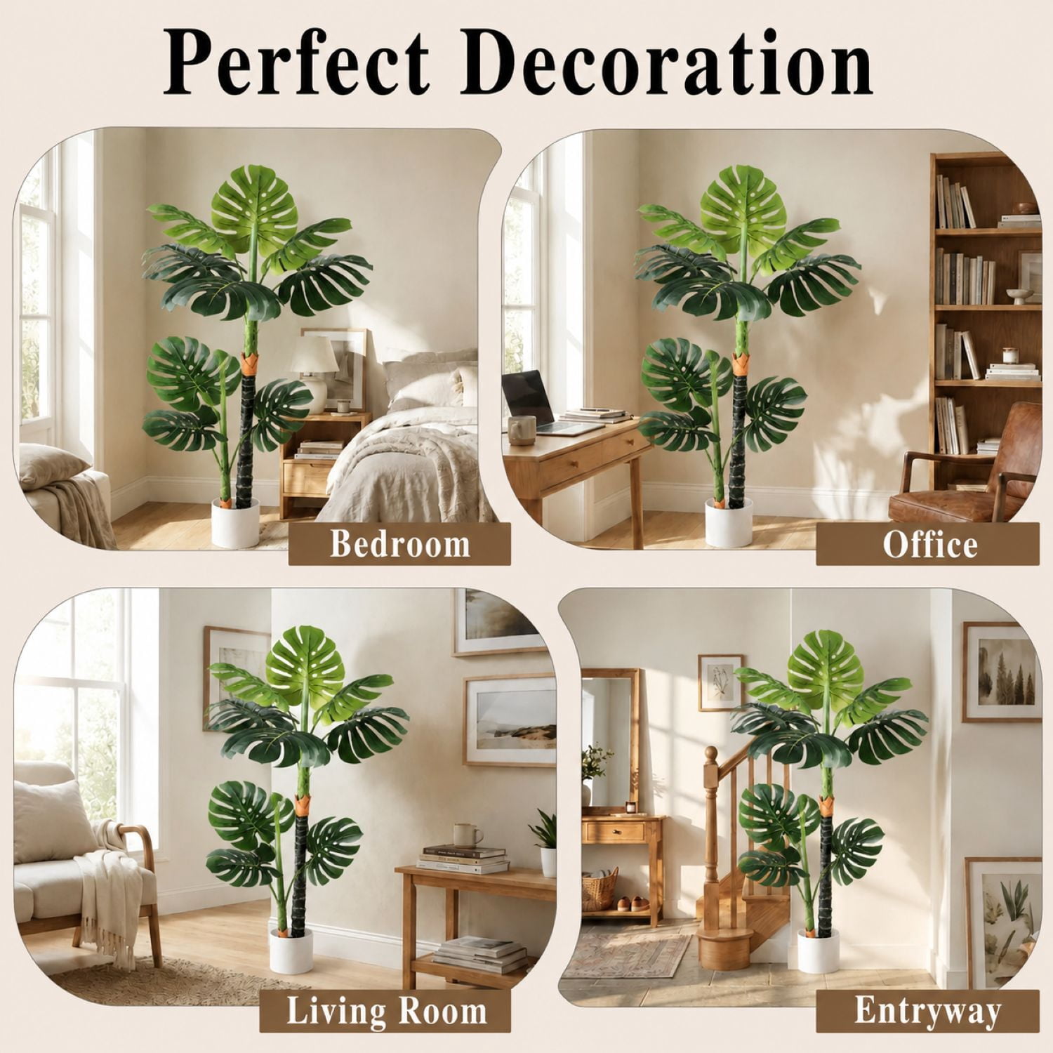 Easy4Home 4FT Artificial Plant Fake Tropical Potted Tree Indoor Faux Floor Plant for Home Office Decor, White Pot