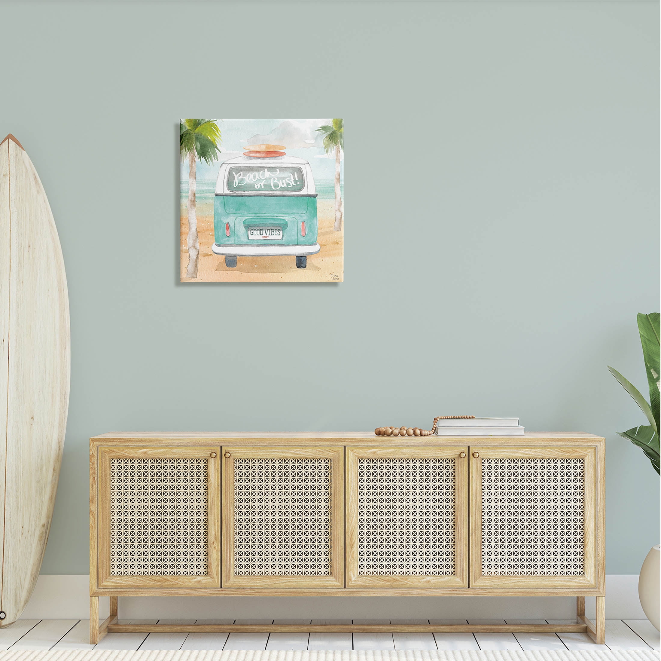 Stupell Industries Beach or Bust Blue Surf Cruiser Painting Gallery Wrapped Canvas Print Wall Art, Design by Dina June