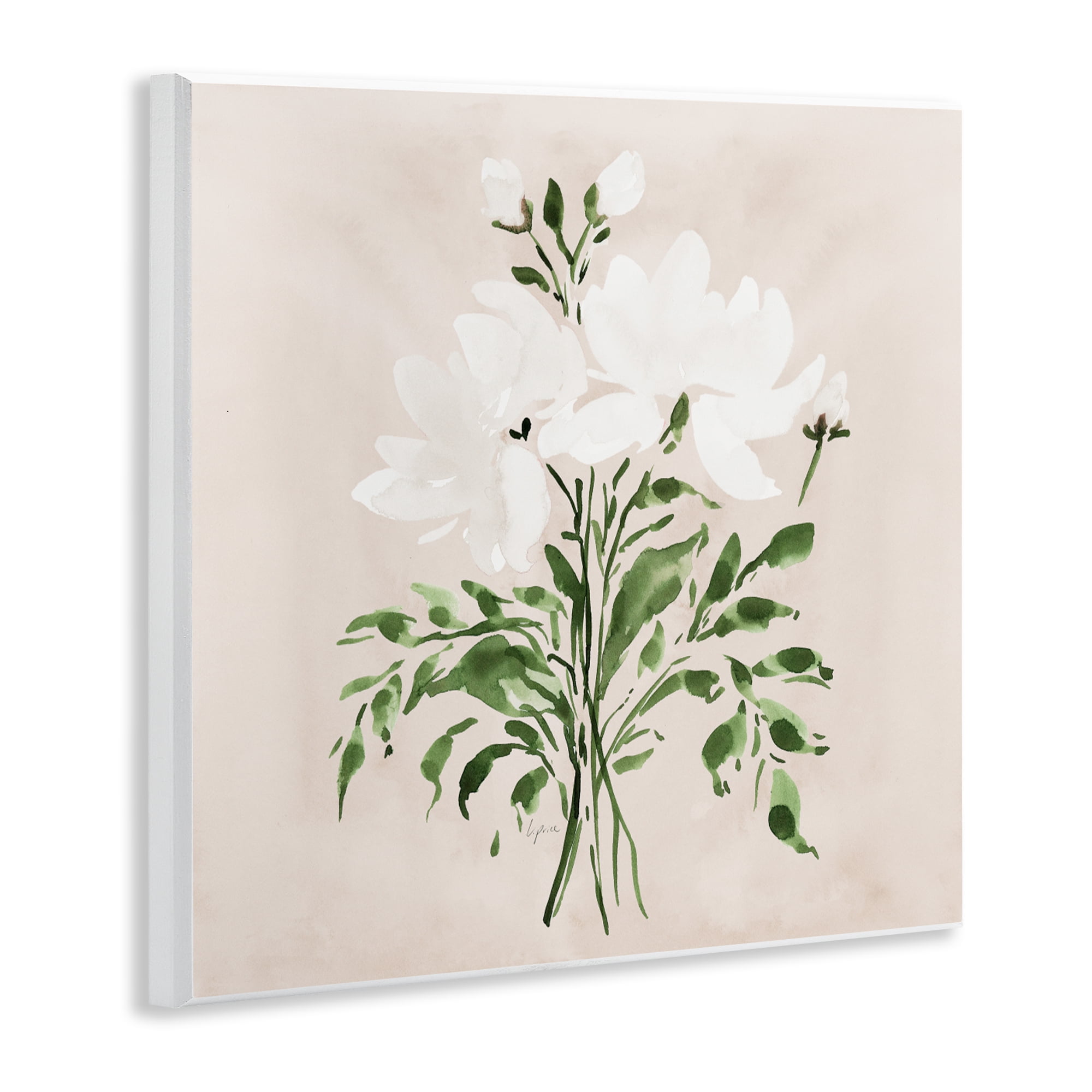 Stupell Industries White On Tan Floral Wall Plaque Art, design by Lucille Price