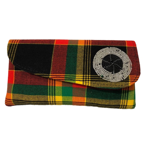 Pochette en Jute Perlée Faite à la Main pour Femme, Vert et Noir à Carreaux