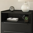 thumbnail image 4 of 2 Pack Modern Black Nightstand with Hidden Charging Station, USB Ports, Cable Hole, Tray Top & 2 Drawers – 24" Bedside Table for Bedroom, 4 of 8