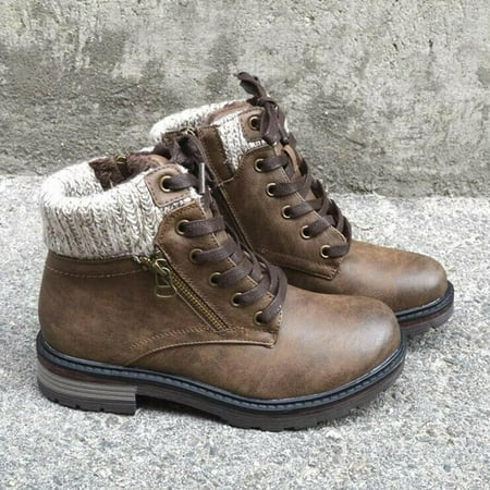 

FITORON Ankle Boots for Women- Vintage Splicing Bandage Round Toe Zip Up Short Naked Boots Shoes Khaki 43