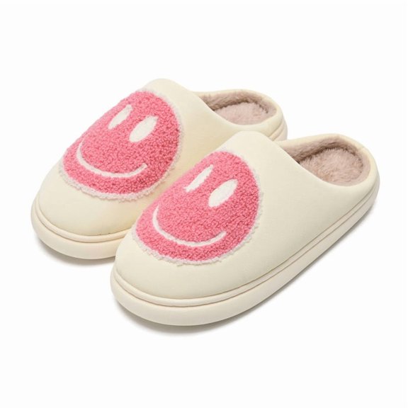 xinlanlin Cute Kids Smile Face House Slippers for Girls Boys, Soft Plush Non-Slip Winter Warm Fuzzy PU Slipper Toddler Cartoon Happy Face Indoor Outdoor Shoes