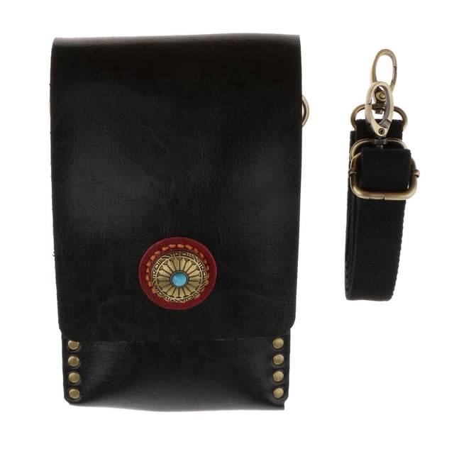 Ligero cuero suave de gran capacidad salón de peluquería herramientas de peluquería tijeras tijeras bolsa funda de almacenamiento con cinturón ajustab Negro Macarena Barber Waist Holster