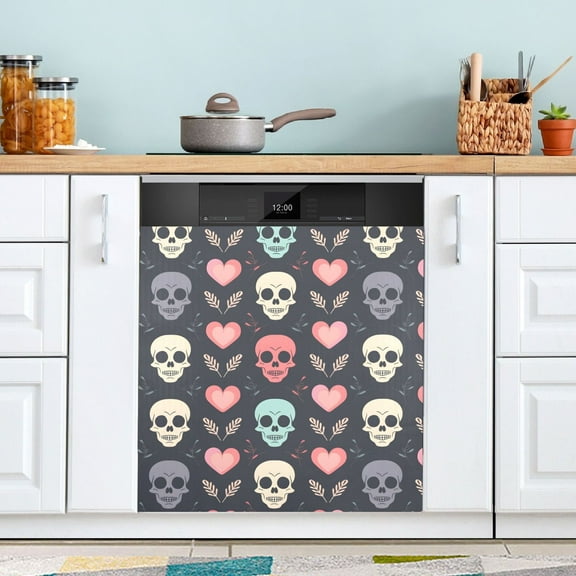 Dishwasher Magnet Cover Magnetic Fridge Door Cover Home Kitchen Decor Skull Head and Leaf 23"x 26"