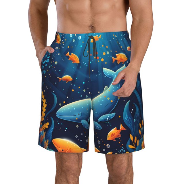 Fotbe Whimsical Underwater Fantasy Trajes de Baño Estampados para Hombre, Shorts de Verano de Secado Rápido, Ropa de Playa, Bañadores-Small