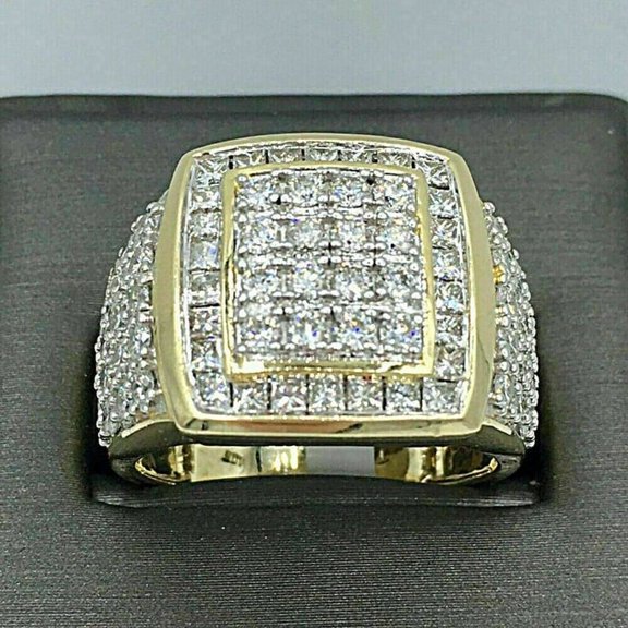 Men's 14K Yellow Gold Over Round 3.00 Ct Diamond Engagement Band Pinky Ring