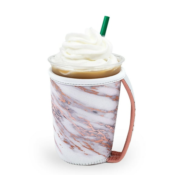 GoCuff Reusable Iced Coffee Insulator Sleeve Neoprene Holder - Rose Gold Marble - Small