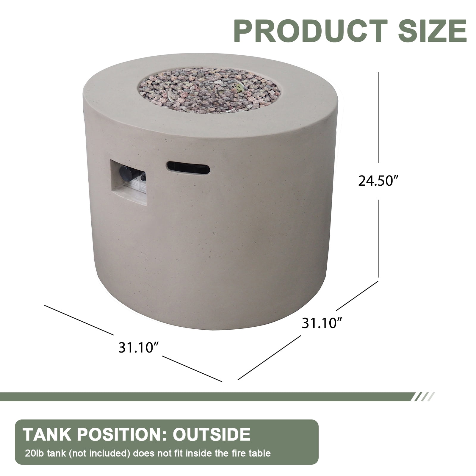 HZWDD 31" Propane Outdoor Fire Pit Table, Round Propane Gas Patio Fire Table 40000 BTU for Deck, Backyard and Pool