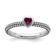 thumbnail image 1 of 925 Sterling Silver Created Ruby Heart Stackable Ring Love Birthstone July Gemstone, 1 of 7