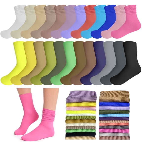 Sophproton 24-Pair Women's Cut Crew Socks, High Elastic Heel-less Thin Tube Socks, Multi-Color Set for Women