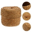 thumbnail image 3 of Small Natural Seagrass Basket with Lid for Household Storage and Decorative Flower Design, Child-Friendly Organizer, 3 of 8